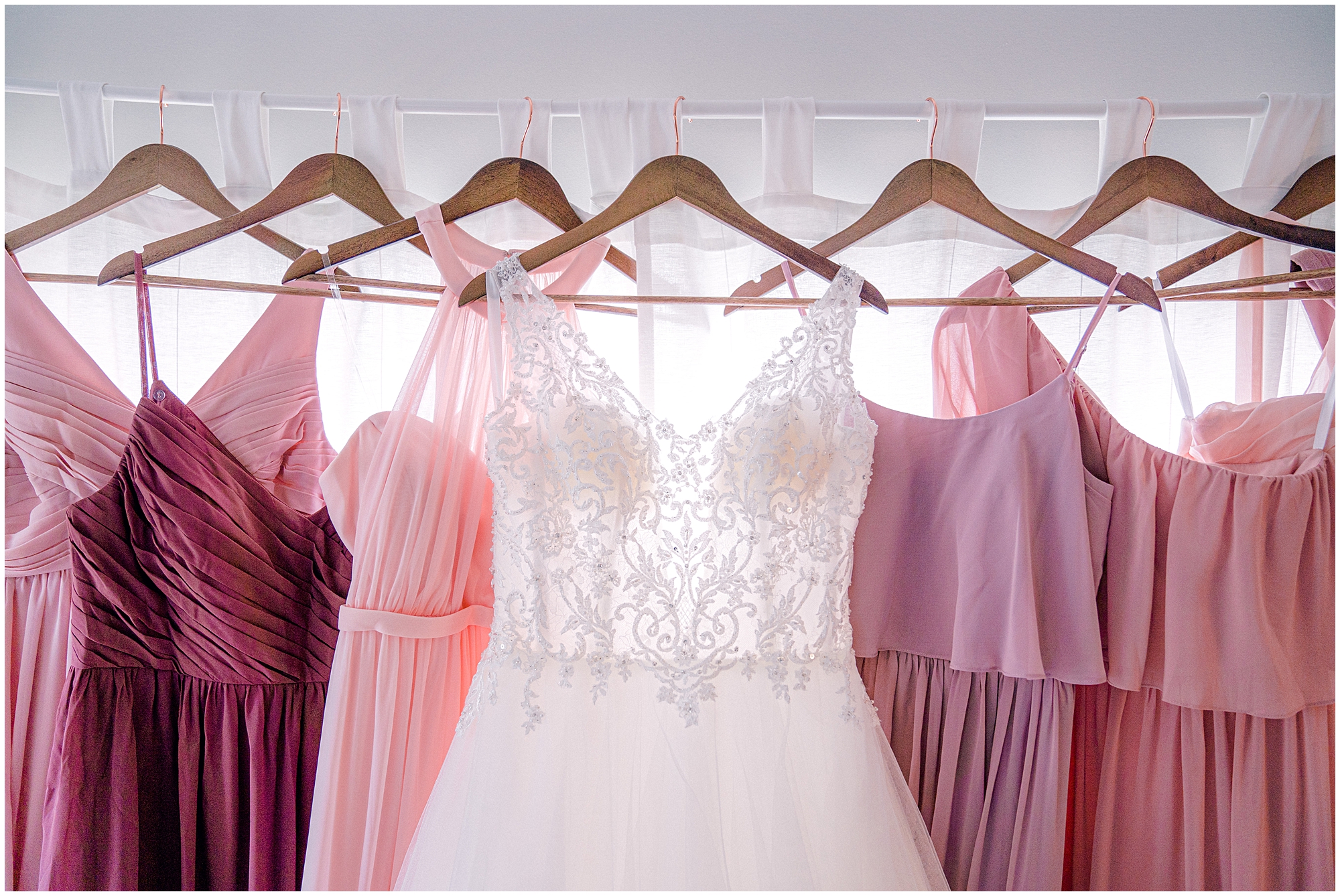wedding dress with ombre pink bridesmaid dresses