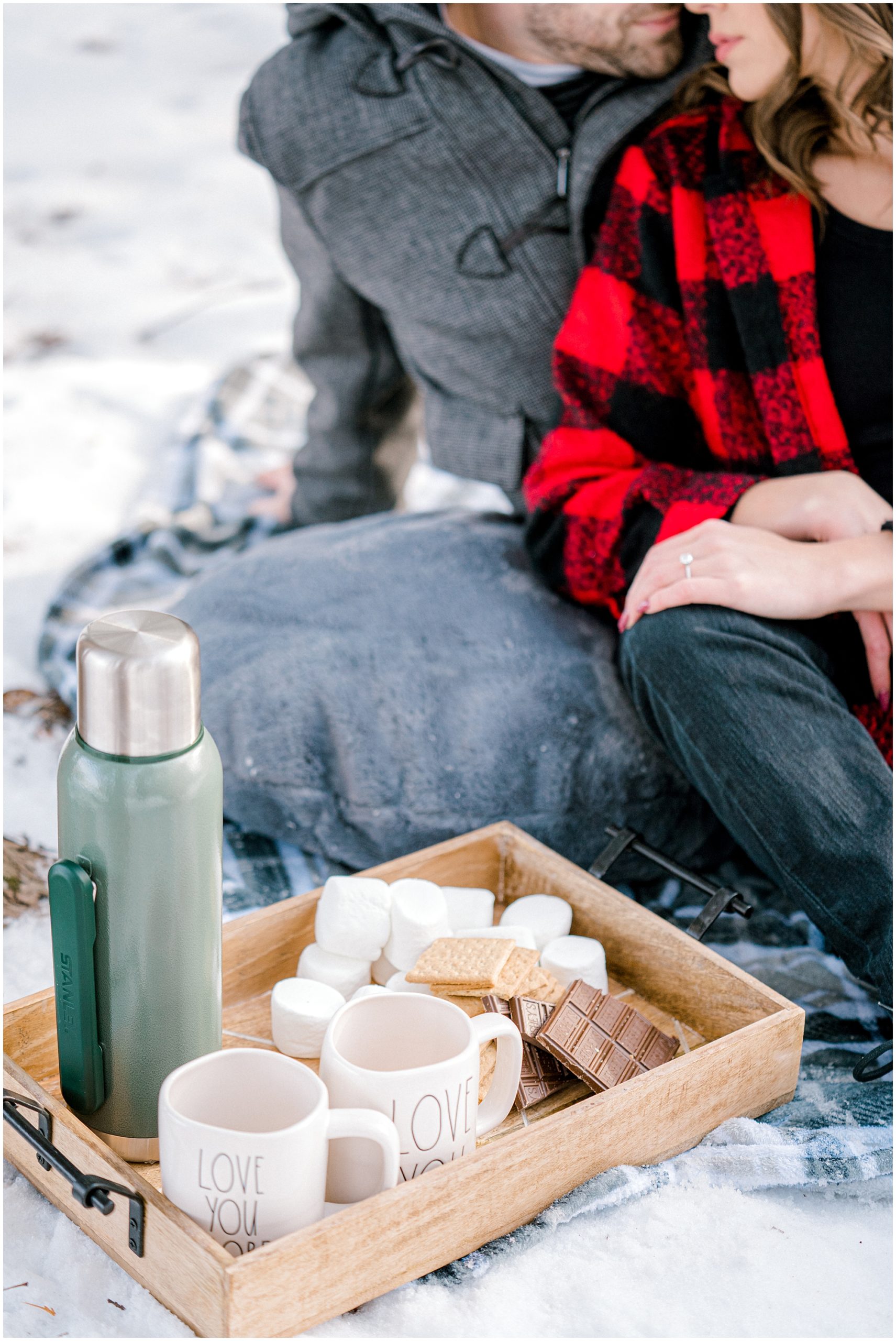 hot cocoa during engagement photos