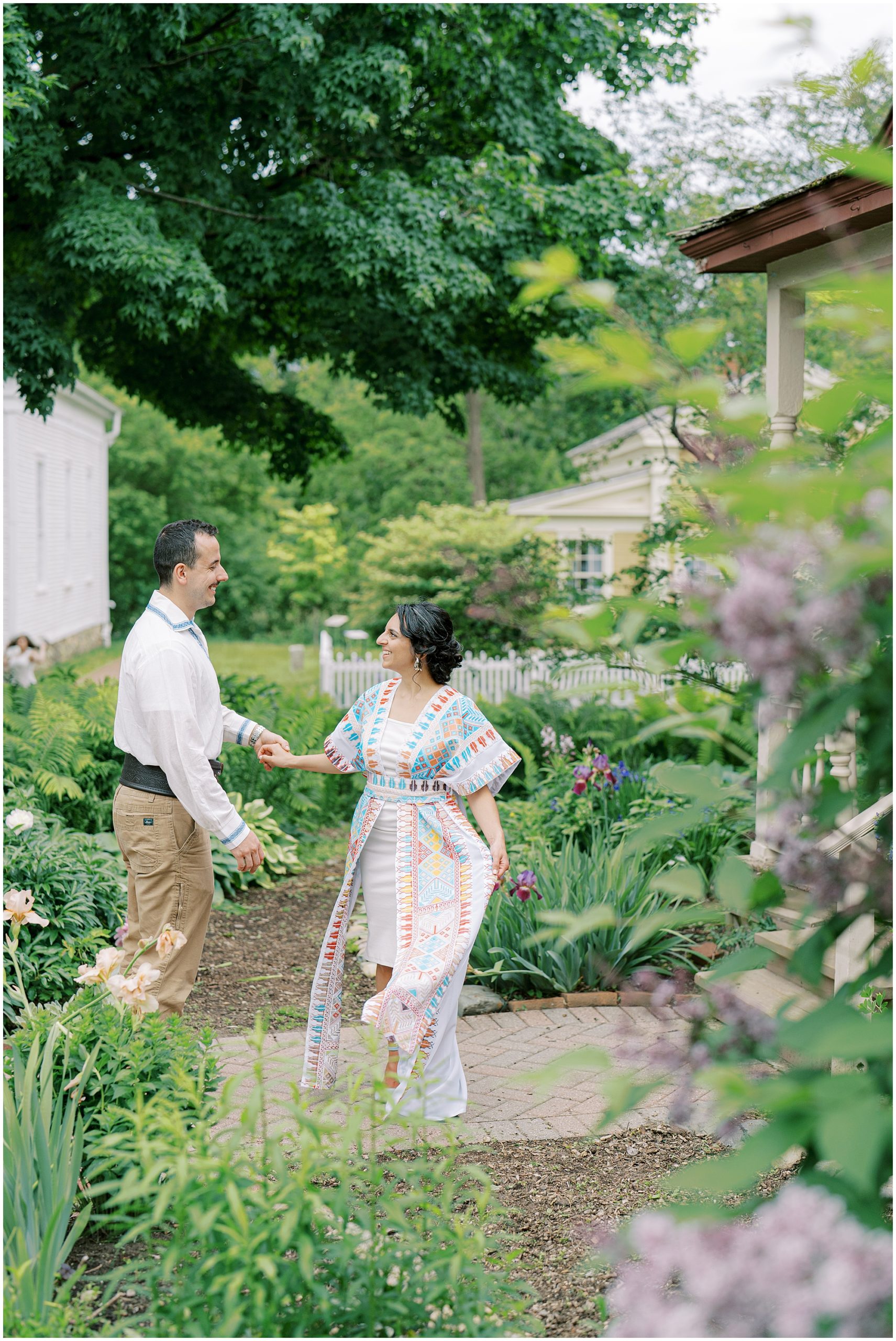 outdoor engagement photos in traditional outfits