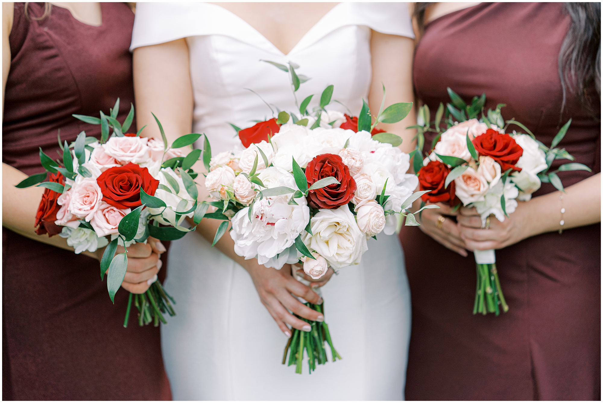 red roses in wedding bouquet