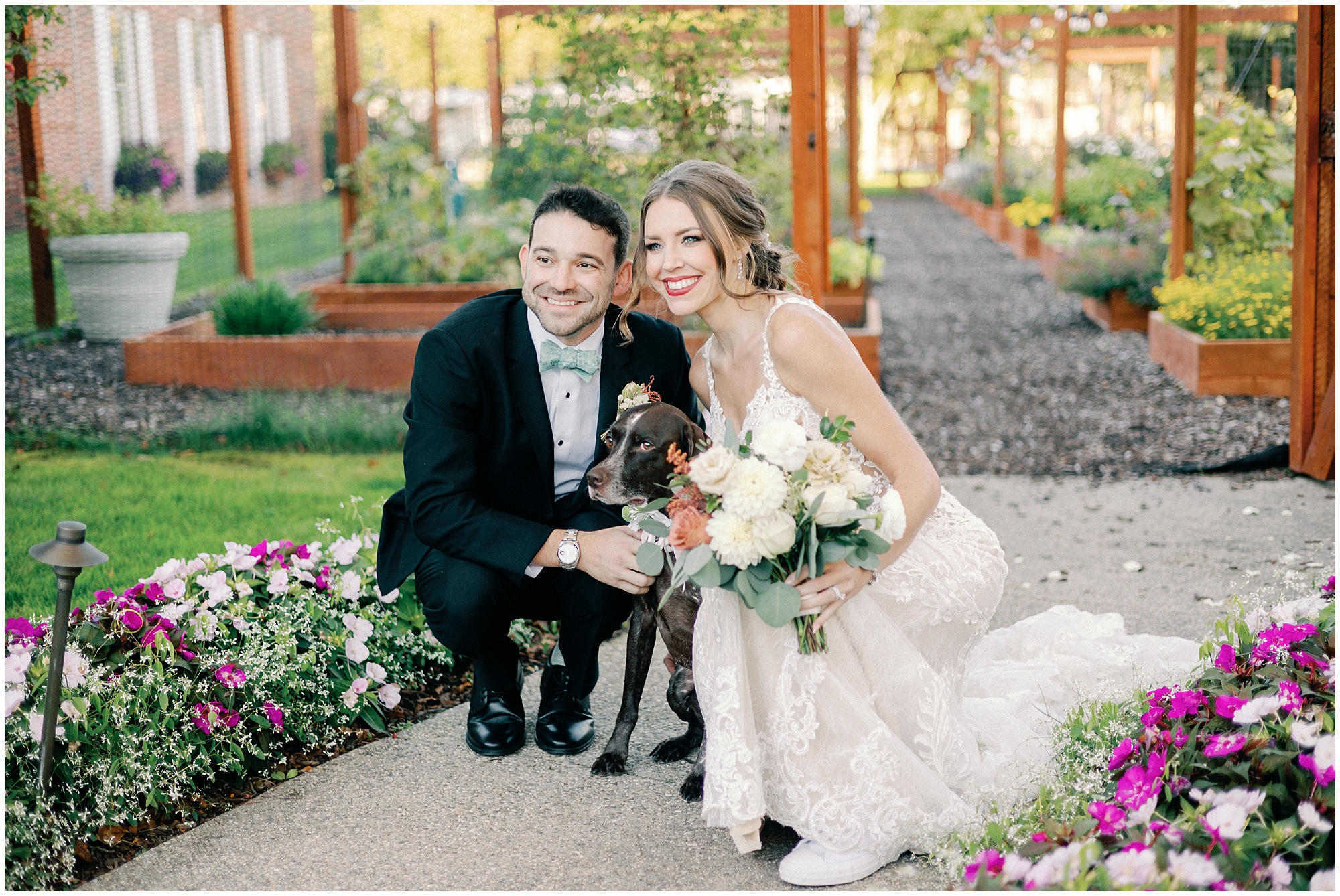 2023 wedding trends with bride and groom and dog